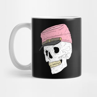 a skull with a pink civil war cap. Mug